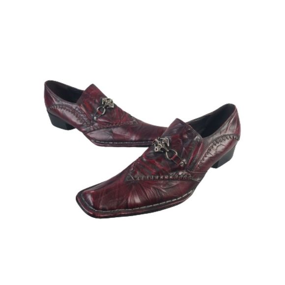 Moretti Black Label 10 Medium Burgundy Leather Buckle Slip On Square Toe Loafer - Picture 1 of 7